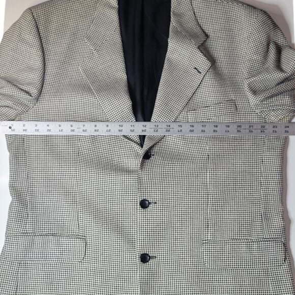 Vintage FIORI Silk Wool 46R Sport Coat Tan Black Houndstooth 90s Flawed - Picture 5 of 15